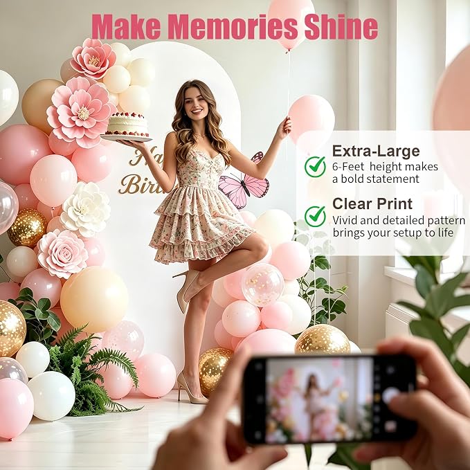 6FT Arch Backdrop with Stand Set, No-Tip Stability Foam Board Photo Booth Background for Wedding Birthday Party Ceremony Baby Shower Banquet Decoration Reusable - White