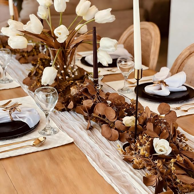 CQURE 3Pcs Eucalyptus Garland,Artificial Eucalyptus Leaves Table Greenery Garland Wreath Vines for Wedding Party Table Fireplace Bedroom Wall Room Decor
