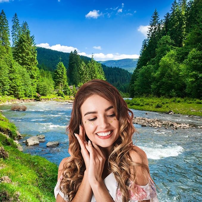 River Stream Backdrop Mountain Forest Pine Trees Natural Landscape Photography Background Clouds Blue Sky Outdoor Games Theme Party Background Decorations Jungle Trees Backgrounds Props 5x3ft