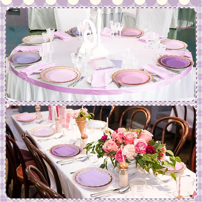 Zhehao 150 Pcs Pink and Purple Plates and Napkins Tableware Serves 50 Includes 9 Inch 7 Inch Purple Scalloped Edges Paper Plate and Napkins for Wedding Birthday Baby Shower Party