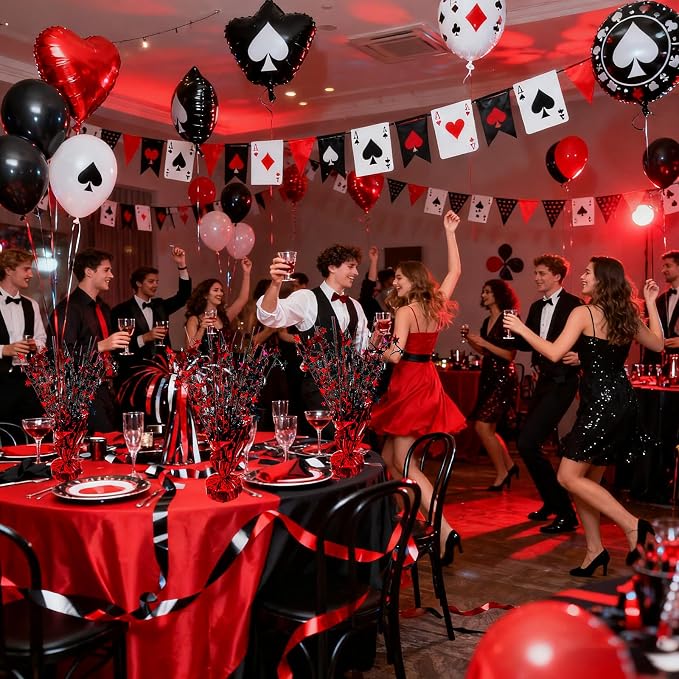 FUBININA 6 Pack 2026 Graduation Table Centerpiece Party Decoration Metallic Foil Spray Centerpiece Glitter Decor Star Tabletop for Graduation New Year NYE Birthday Casino Party Favor, Red and Black