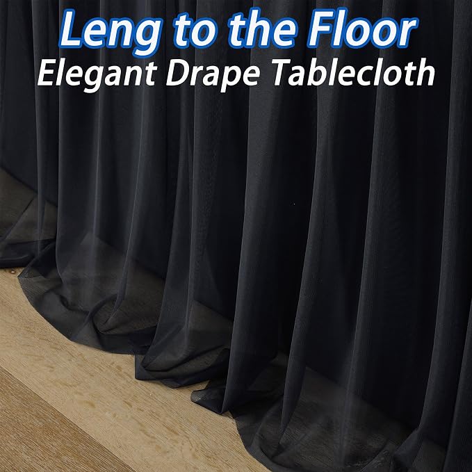 leegleri 6 pk 6ft Black Tulle Tablecloth for Rectangle Tables, 2-in-1 Table Covers with Tulle Skirt,Wrinkle Free Stretchy Ruffle Tulle Table Cloths Fitted for Wedding Party Banquet Vendor