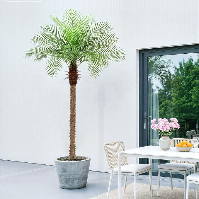 8ft Artificial Phoenix Palm Tree Tall Artificial Palm Trees with 18 Adjustable Leaves,Faux Phoenix Palm Plants for Outside Patio Pool Home Office Living Room Yard (1Pcs, 8ft)