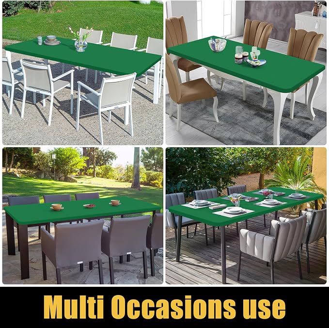 Smiry 4 Pack Rectangle Picnic Table Cloth, Waterproof Elastic Fitted Tablecloths, Washable Polyester Rectangular Patio Table Cover for Camping, Indoor and Outdoor (Hunter Green, 30"x96")