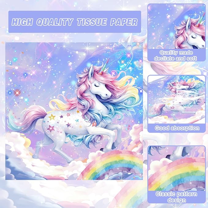 80pcsPegasus Party Supplies Set - Whimsical Ombre Mane & Rainbow Horn Design, Includes Dinner Plates,Dessert Plates, Napkins, Cups for Kids' Magical Fairy Tale Birthday Party Decorations, Serve 20