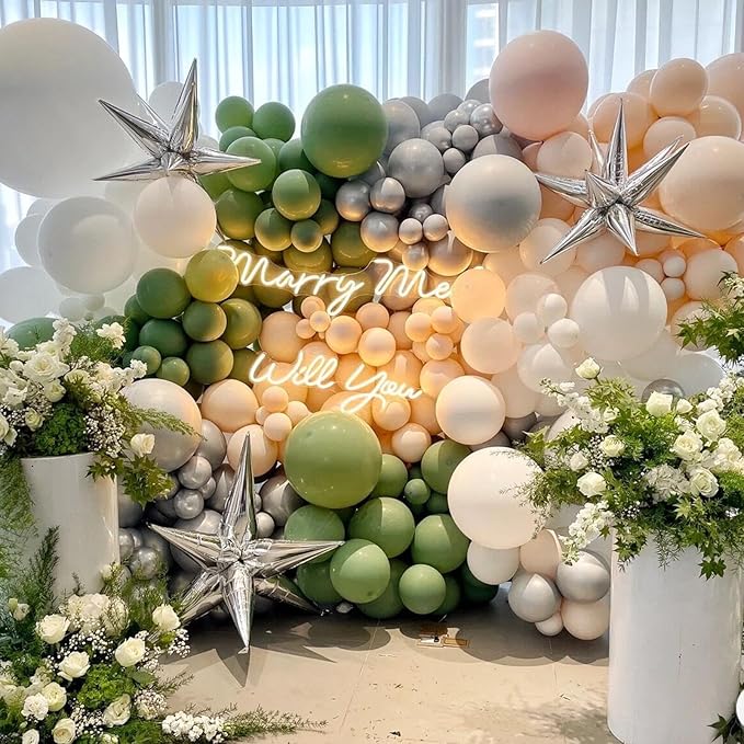 412pcs Sage Green Balloon Garland Arch Kit 18 12 10 5 Inch Different Sizes Matte Latex Olive Balloons for Baby Shower Birthday Wedding Jungle Dinosaur Summer Theme Party Decoration
