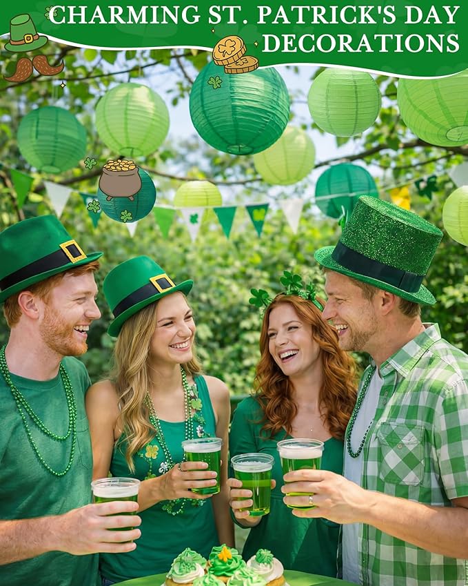 Treela 48 Pcs Paper Lanterns Party Decorations Chinese Round Paper Decor 4/6/8/10 Inch Asian Hanging Lamps Decorative for Graduate Wedding Birthday Party Bridal Parties Supplies(Green Series)