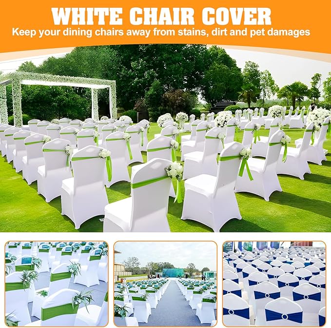 100 PCS White Polyester Spandex Chair Covers - Stretch Slipcovers for Wedding, Party, Dining, Banquet - Flat-Front Chair Covers