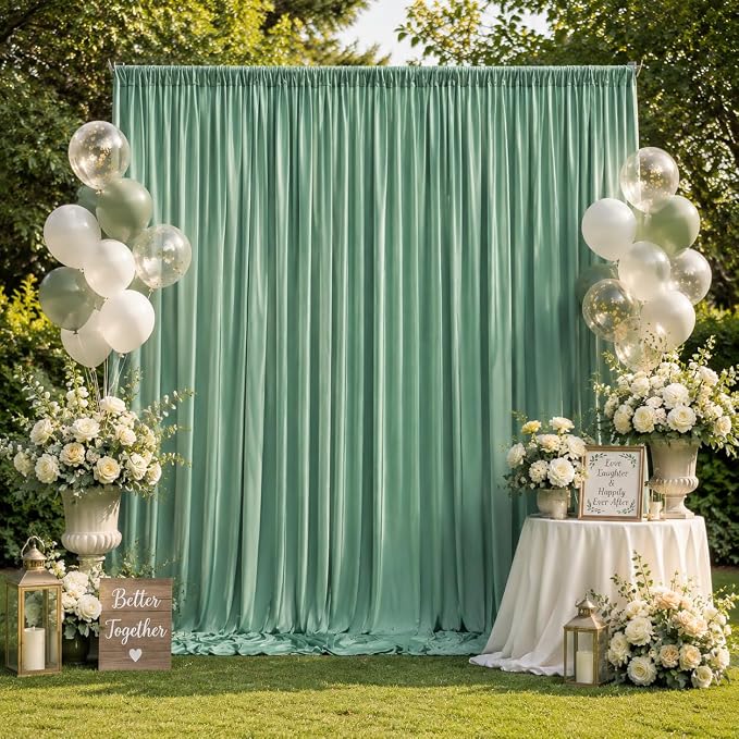 50ft x 12ft Grayish Green Backdrop Curtains for Parties, Wrinkle Free 10 Panels Photo Backdrop Drapes Back Drop Cloth for Wedding Birthday Photography Background Decor
