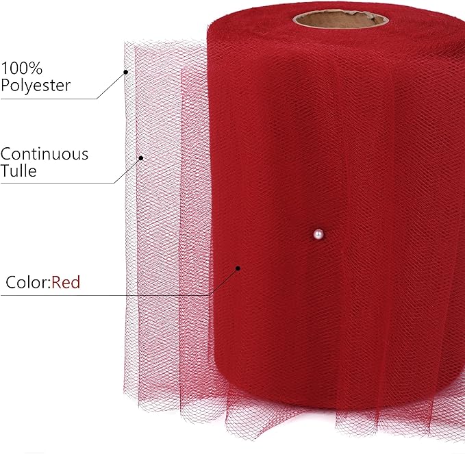 Red Tulle Ribbon 6 Inch x 100 Yards Soft Mesh Fabric for DIY Crafts Wedding Decorations Sewing Gift Wrapping and More
