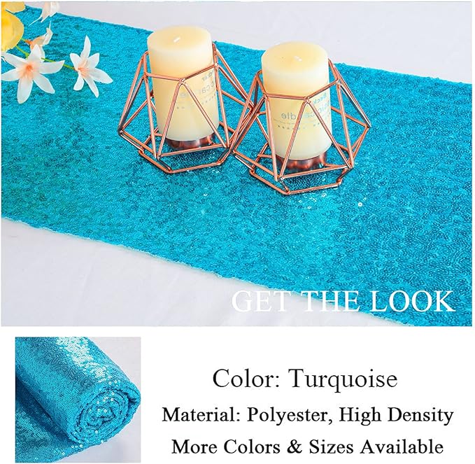 ShinyBeauty Turquoise Sequin Table Runner 12x108-Inch Wedding Shower Decorations Aqua Runner-Pack of 5 Linen Table Runner 108 Inches Long Birthday Table Runner for Party Baby Shower Decor