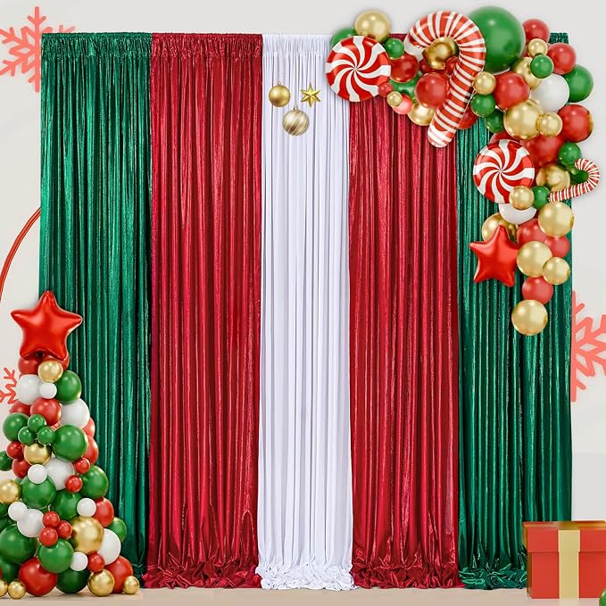 Red Sequin Backdrop Curtains - 4.8ftx10ft Photography Backdrops with Non-Shedding Glitter Wrinkle-Free Stage Drapes for Wedding Valentines Christmas Studio Shoots (2 Panels)