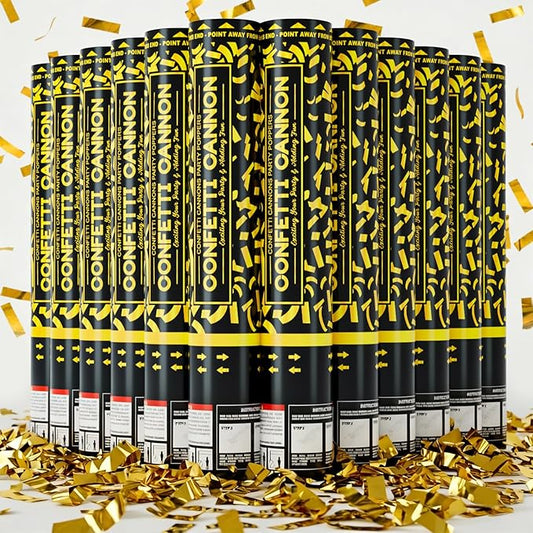 Confetti Cannon Gold Party Poppers 12 Pack Party Cannon Confetti Shooters for Celebrations Wedding Birthday Graduation Golden Foil 12 inch Confetti Poppers for Christmas New Year Eve Parties Supply