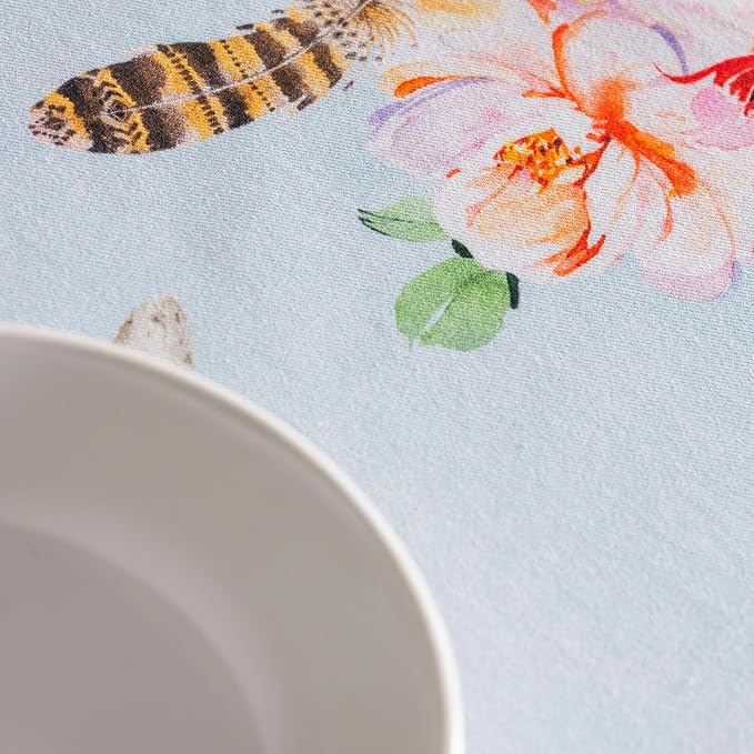 Maison d' Hermine Table Cloth Round Table 100% Cotton 63 Round Inches Tablecloth Reusable Decorative for Dining Kitchen Room Farmhouse Party Home Hotel Restaurant Spring Summer - Ibiza - Blue