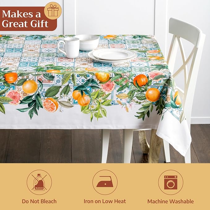Maison d' Hermine Table Cloth Rectangle Table 100% Cotton 60 x 90 Inches Tablecloth Reusable Decorative for Dining Kitchen Room Farmhouse Party Home Hotel Restaurant Spring Summer - Agrume