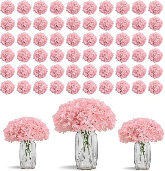 80PCS Blush Hydrangea Artificial Flowers, Silk Hydrangea Heads with Stems, Fake for DIY Wedding Centerpiece, Home, Party, Baby Shower, Garden Decoration