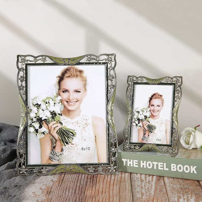 Vintage 8x10 Metal Picture Frame Ornate Antique Style Tabletop Wall Decor, Horizontal/Vertical Display, Gifts Ideals for Wedding Birthday Christmas Anniversary