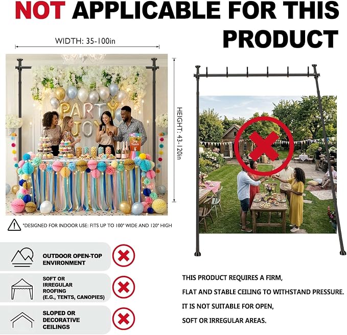 JILRON Backdrop Stand Heavy Duty Spring-Loaded Adjustable Photo Backdrop Stand, Sturdy Thickened Support, Adjustable Width 35-100" Height 43-120", Easy Setup for Photography, Parties- Black