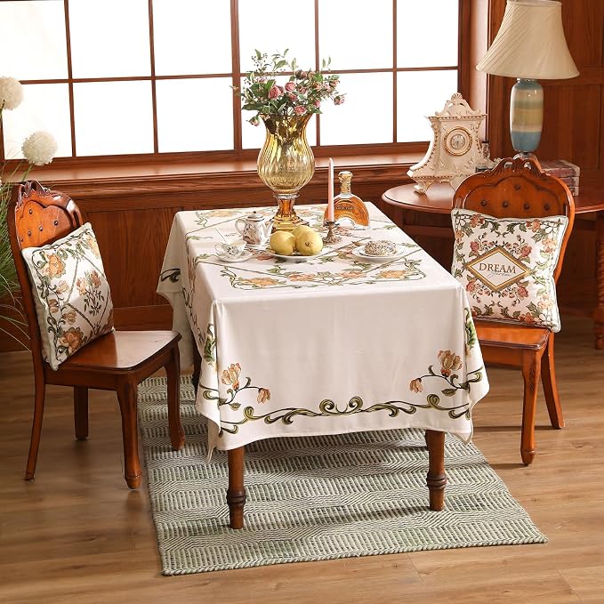 patdrea Vintage French Linen Tablecloth,Rectangular,87"x63"-Santiago C | Beautiful Print Table Cloth for Rectangle Table,Colorful Floral Patterned,for Dining Room Tea Party Thanksgiving