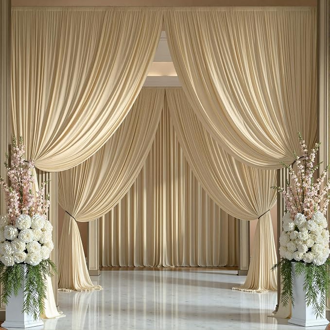 10ftx12ft Beige Backdrop Curtains for Wedding-Wrinkle Free Backdrops Curtain Drapes Fabric Decorations Photo Back Drop Cloth for Baby Shower Photography Stage Reception 2Panels 12ft(H) x 5ft(W)