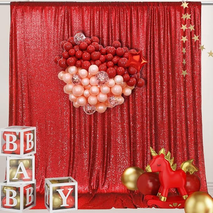 PartyDelight Red Sequin Backdrop 6x6ft 4 Inch Rod Pocket | Dense 3mm sequins on mesh backing with 4 inch rod pocket for full body photos ceremony arches party walls and stage displays