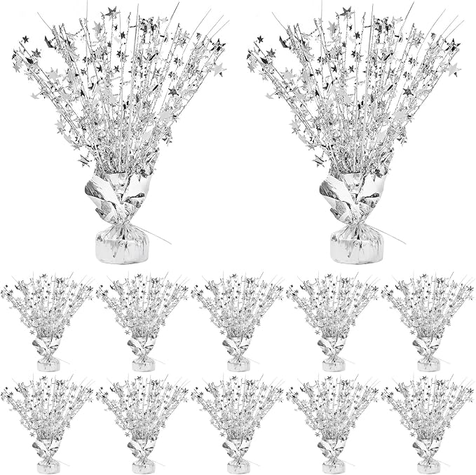 12 Pack Silver Metallic Foil Spray Centerpiece Star Table Decoration Burst Table Centerpieces for Birthday New Year Wedding Anniversary Graduation Party Supply (Silver)