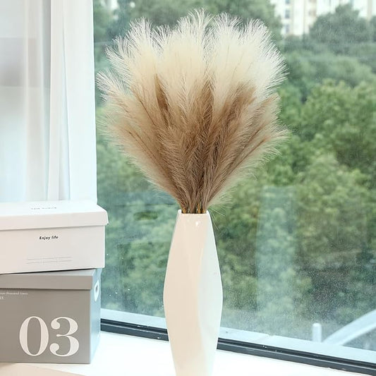 Wertuirk 9 Stems Faux Pampas Grass - 38 Inch Long Fluffy Pompous Grass Bulk, Big Artificial Pompas Floral for Baby Shower Decoration, Wedding Centerpieces and Boho Home Decor (Beige & Taupe)