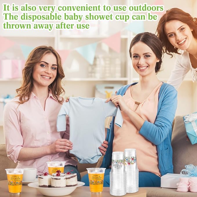 Funnymoom 60 Pack Wildflower Baby Shower Cups 12 oz Disposable Clear Plastic a Little Wildflower Is on the Way Cups for Wildflower Baby Shower Birthday Floral Spring Summer Party Decorations