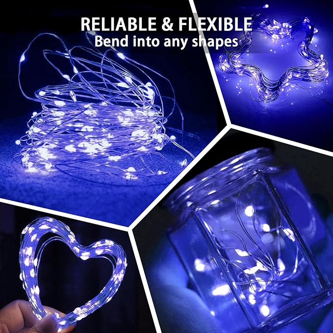 24 Pack Blue Fairy Lights 7Ft 20 LED Twinkle String Lights 3 Modes Battery Operated Waterproof Firefly Starry for Mason Jar Wedding Party 4th of July Christmas Day Table Centerpieces