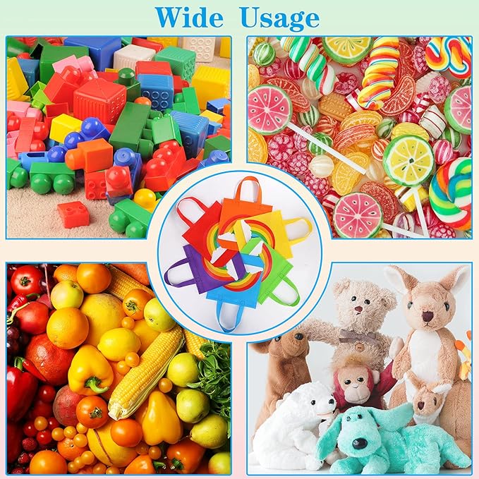Aodaer 24 Pieces Rainbow Non-woven Gift Bags 9.8×9.8×3.1 Inch Party Favor Bags Reusable Goodie Bags Tote Treat Bags with Handles for Kids Birthday Wedding Party