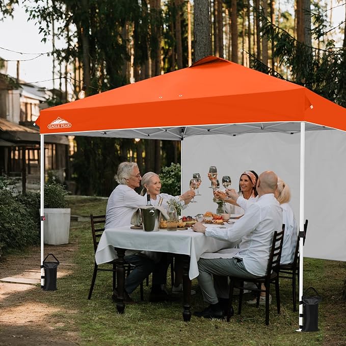 EAGLE PEAK Commercial Canopy 12x12 Pop Up Canopy Tent with 1 Sidewall, Easy Setup Heavy Duty Instant Event Shelter for Vendors & Markets, Outdoor Sun Shade, Orange