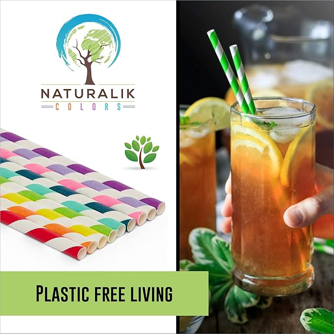 Naturalik 300-Pack Multi-Color Extra Durable Paper Straws - Biodegradable Premium Paper Straws for Juices, Restaurants and Party Decorations, 7.7" (Multicolor, 300)