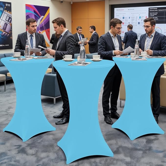 Moosfor Spandex Cocktail Table Covers 4 Pack, Elastic Fitted Stretch Table Cloth, Round High Top Tablecloths for Bar, Party, Pub, Wedding & Banquet (Blue Mist, 32x43 Inch)