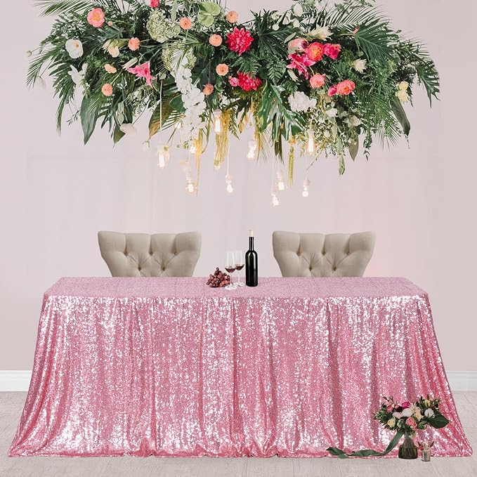 Poise3EHome Fuchsia Pink Sequin Tablecloth 60×102 Inch Rectangle Sparkly Fabric Table Cloth for Birthday Wedding Party Valentine Holiday Baby Shower Christmas Decoration