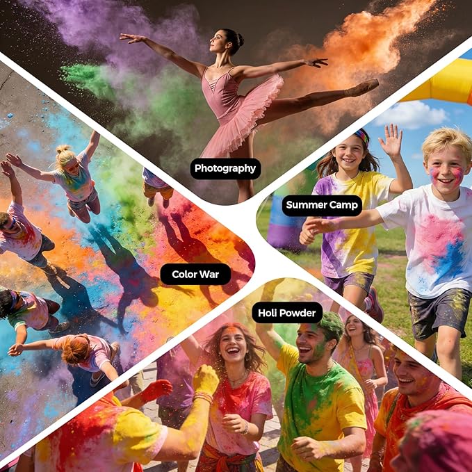 Ceya Holi Powder,20 Pack X 3.5oz(100g) Each Color Run Powder, 10 Colors Natural Washable Chalk Paint for Color War, Rangoli ,Fun Run, Photoshoot, Smoke Bombs, Gender Reveal & Summer Camp