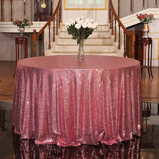 Juya Delight 120-Inch Round Fuchsia Pink Sequin Tablecloth for Wedding Birthday Party Festival Ceremony Dessert Table
