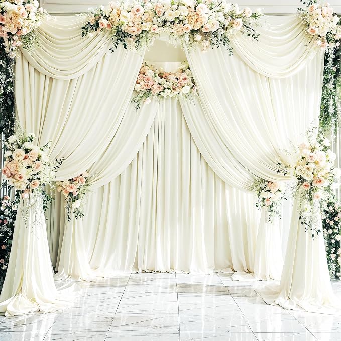 4 Panels Ivory Backdrop Curtains for Wedding Party Wrinkle Free Backdrops Curtain Drapes Fabric Decorations Photo Back Drop Cloth for Baby Shower Photography Stage Reception 20ft(W) x 12ft(H)
