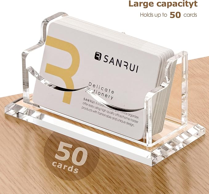 SANRUI Clear Horizontal Business Card Holder Stand for Desk, Acrylic Desktop Display Name Cards Holders Organizer Storage Rack,for Exhibition, Home, Office,1 Tier 1 Pocket, 60 Card Capacity