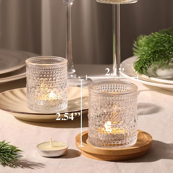 30 Pcs Clear Votive Candle Holders, Votive Candle Holders with Polka Dot Embossed for Table Centerpiece, Tealight Candle Holder for Weddings, Home Decor, Baby Shower, Special Occasions