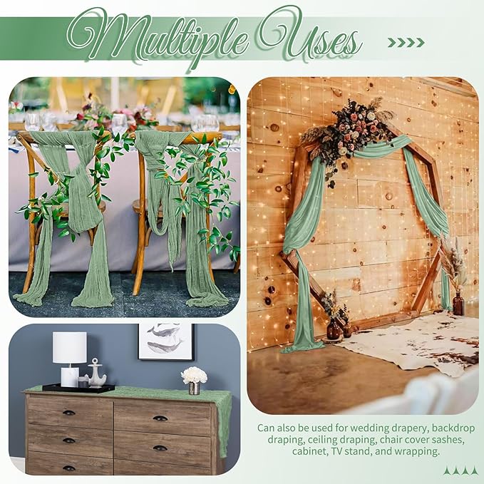 25 Pack Sage Green Table Runner 17 x 108inch Cheesecloth Table Runner Boho Gauze Table Runners Rustic Sheer Fabric Cheese Cloth Table Runners for Wedding Party Bridal Shower Farmhouse Home Decor