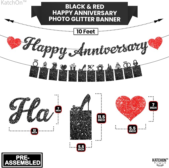 KatchOn Happy Anniversary Banner - 10 Feet, 2 Strings | Anniversary Party Decorations