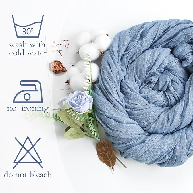 16 Pack Dusty Blue Cheesecloth Table Runner 10ft Boho Gauze Fabric 120 Inch Cheese Cloth Table Runner Rustic Sheer for Holiday Baby Shower Party Décor Home Wedding Decoration