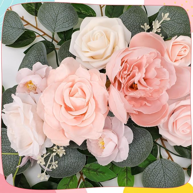 2 Pcs Wedding Arch Decorations - Reusable Artificial Hanging Flowers Floral Swag Greenery Garland for Wedding Welcome Sign Backdrop Bridal Ceremony Reception Backdrop Decoration(Beige)