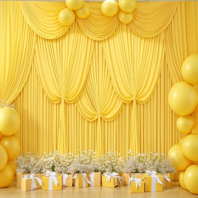 Yellow Backdrop Curtains-Wrinkle-Free Polyester Photography Drapes Party Curtain Background for Baby Shower Wedding Decorations- 40 X10FT