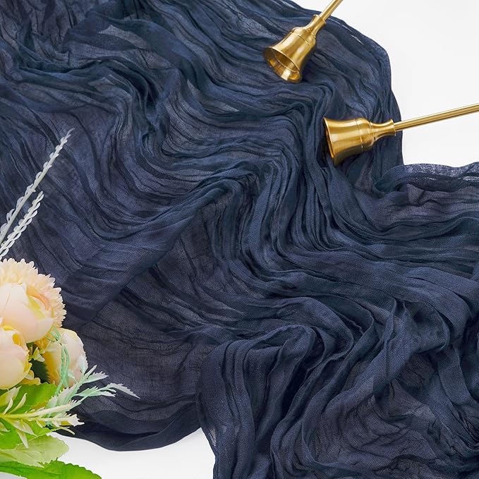 10 Pcs Navy Blue Cheesecloth Table Runner 10FT, Gauze Table Runner for Wedding Reception Sheer Bridal Shower Birthday Party Boho Table Decoration, Rustic Romantic Wedding Runner