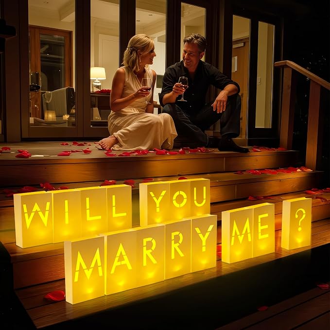 Luminary Paper Bags Wedding Proposal Decorations “Will You Marry me?” Light up Letters Sign for Engagement Party, proposals