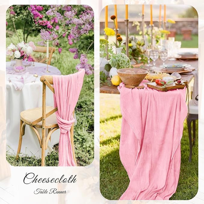6 Pack Light Pink Cheesecloth Table Runner 21x120 Inches, Boho Gauze Rustic Semi Sheer Cheese Cloth Table Runners for Easter Wedding Bridal Baby Shower, Birthday Party, Long Farmhouse Table Decor