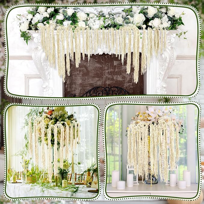 Suncalla 12 Pcs White Spring Natural Dried Amaranthus Hanging Flowers Amaranthus Artificial Flowers for Wedding Arch Bouquet Floral Garland Wall Home Decoration (23 Inch)