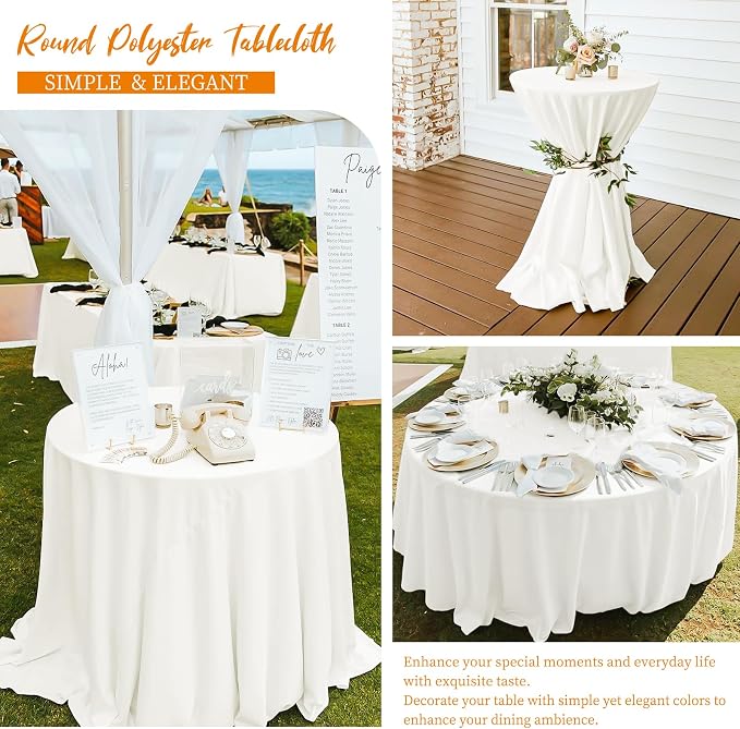 12 Pack Round Tablecloth 120 Inch - Ivory Polyester Tablecloth for Round Table, Premium Ivory Tableclothes Washable Fabric Table Cover for Wedding Party Banquet Restaurant Reception Dining
