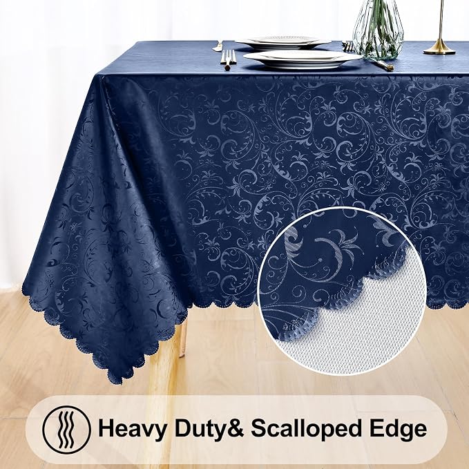 Smiry Rectangle Table Cloth, Waterproof Heavy Duty Vinyl Tablecloths, Wipeable Washable Table Cover for Kitchen and Dining Room (Dark Blue, 60" X 102")